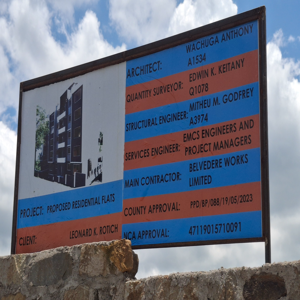 Official project signboard for the proposed residential flats by main contractor Belvedere Works Limited